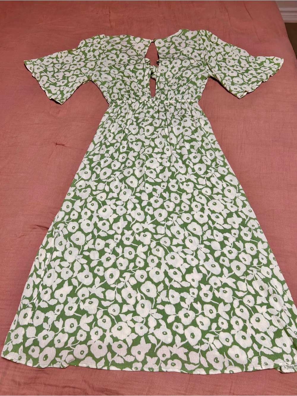 Audrey 3+1 Green and White Floral Midi Dress with Keyhole Back